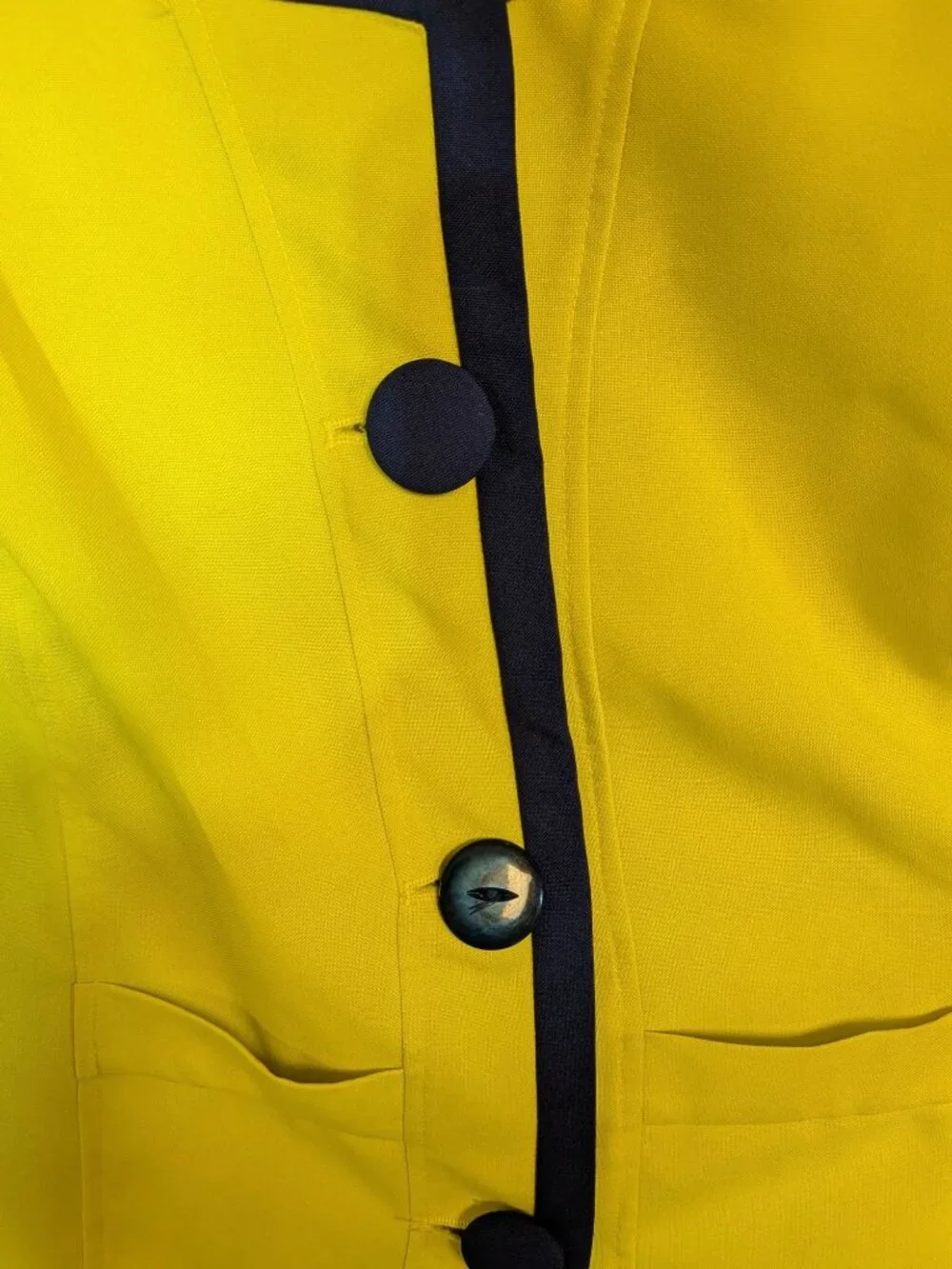 Allison Woods Womens Yellow Jacket With Navy Trim & Button Details Size 16W 100% - Picture 3 of 5